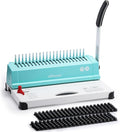 OFFNOVA Binding Machine, 21-Hole 450 Sheets Paper Comb Punch Binder Machine for Letter Size / A4 / A5 Paper, Easy to Punch Handle, Adjustable Margin, Mint with White Base