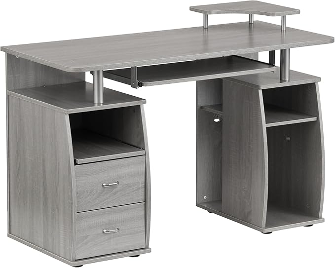 Techni Mobili 47" Computer Desk w/Drawers, Storage & Printer Shelf, Grey | 47" desk with drawers, printer shelf, pull‑out keyboard tray, open storage, sturdy frame, spacious workstation home office