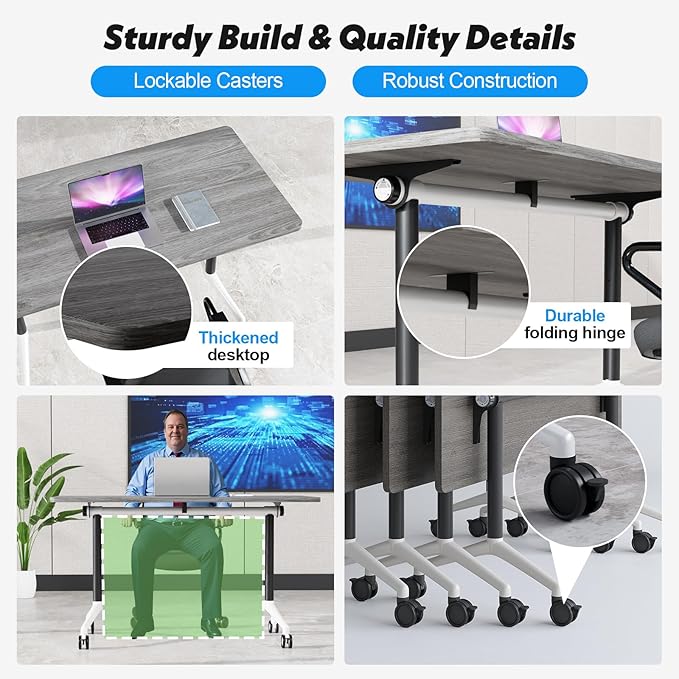 Goakwwuz Conference Room Table, Folding Conference Tables,Thicken Grey Tabletop,Flip Top Wooden Seminar Meeting Room Table for Conference Room Offices (4, Grey, 61.0“)