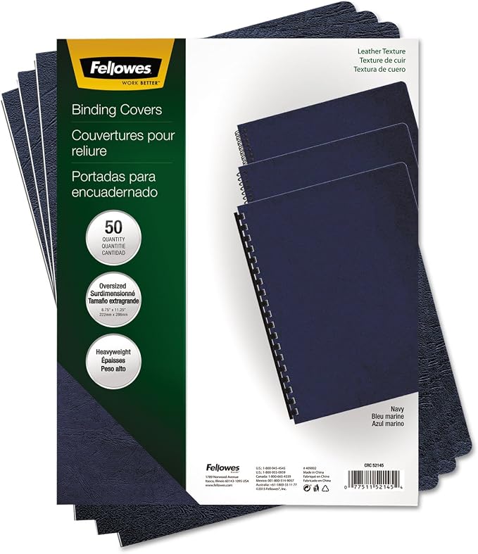 FEL52145 - Fellowes Executive Presentation Covers - Oversize, Navy, 50 Pack