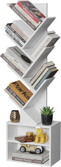 SUNMORY 6 Tier Tree Bookshelf, Tall Small Bookcase with Storage Cabinet | Modern Narrow Bookshelves Organizer, Floor Standing Book Case Shelf for Bedroom Living Room Home Office Corner, White