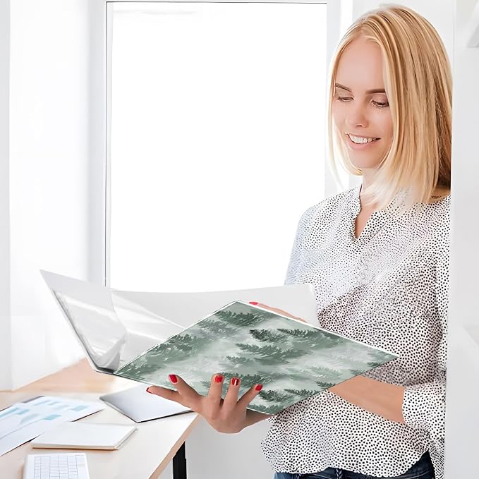 Mist Fir Tree Forest Green Trees 3 Ring Binder 1.5" Decorative D-Ring Binder with Clipboard&3 Clear Pockets, Holds 200 Sheets A4 Size Paper Waterproof Binders for School Home Office|2 Pack