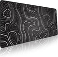 Pixiecube Minimalist Topographic Map Mouse Pad - Contour Extended Large Stitch Edge Mousepad. Black & White Non-Slip XXL Gaming Desk Mat