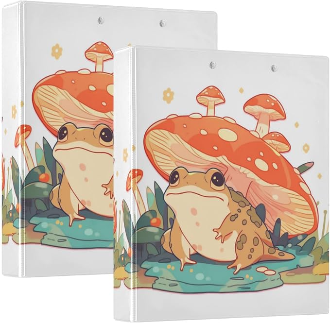 3 Ring Binder, Frog Under Mushroom File Folder Holds 200 Sheets File Storage for Women Men School Office Supplie