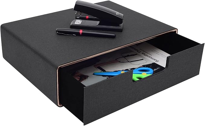PU Leather Stackable Organizer Drawer,Executive Office Supplies Desktop Filing A4 File Cabinet/Holder for Jewelry/Bill/Paper/Documents/Makeup Home Decor Stationery Storage Box,Black