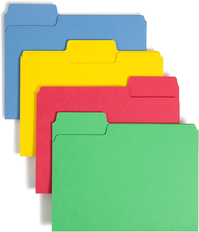Smead SuperTab Heavyweight File Folder, Oversized 1/3-Cut Tab, Letter Size, Assorted Primary Colors, 50 per Box (10410)