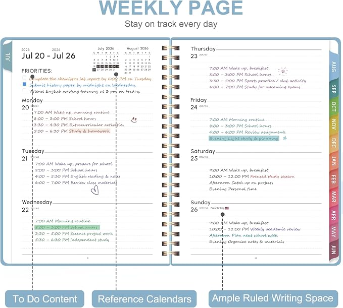 Planner 2026-2027, Weekly and Monthly Academic Year Calendar Planner, July 2026 - June 2027, Daily Agenda Book for Office School Supplies, Letter Size(8.5'' x 11'')