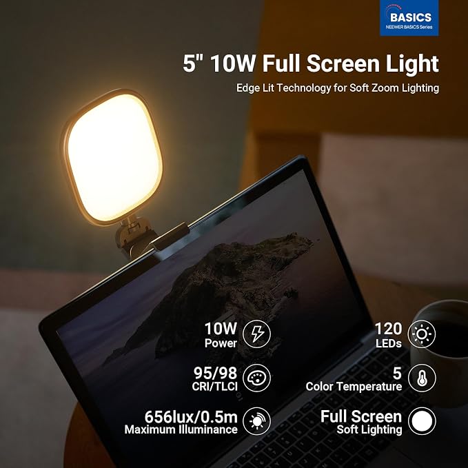 NEEWER BASICS 5" Monitor Light with Stand, Zoom Lighting for Video Conference, 10W Bi Color Edge Lit CRI95 USB LED Panel Ring Light for Desk Computer Laptop Webcam Video Call Streaming Recording, NL10