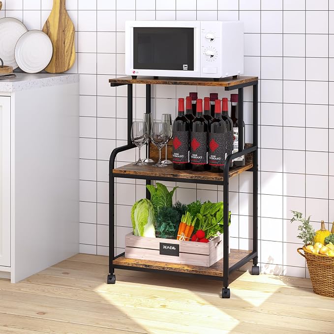 Arbuxzuy Printer Stand with Storage Shelf,3 Tier Printer Cart with Wheels,Mobile Printer Table for Home Office,Stands for Printer Heat Press Scanner Fax,Industrial Style (Brown)