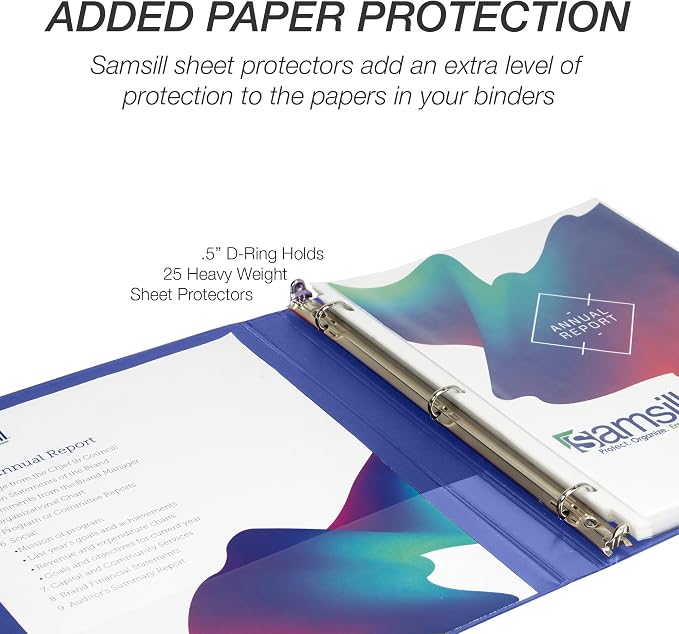 Samsill Durable 0.5 Inch Binder, D Ring Binder, Customizable Clear View Cover, Blue, 24 Pack, Each Holds 125 Pages