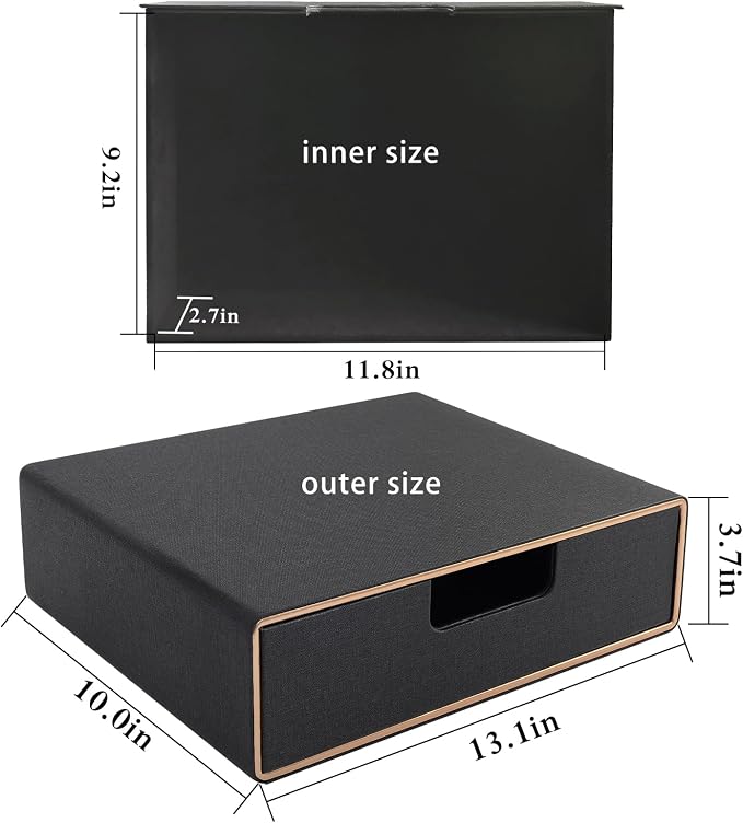 PU Leather Stackable Organizer Drawer,Executive Office Supplies Desktop Filing A4 File Cabinet/Holder for Jewelry/Bill/Paper/Documents/Makeup Home Decor Stationery Storage Box,Black