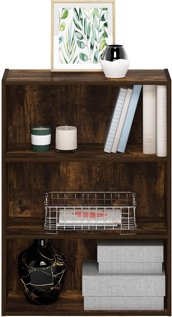 Furinno PASIR Book Shelf, 3-Tier Bookshelf, Storage Shelves Bookcase, 9.7 x 23.7 x 31.5, for Living Room, Bedroom, Home Office, Amber Pine