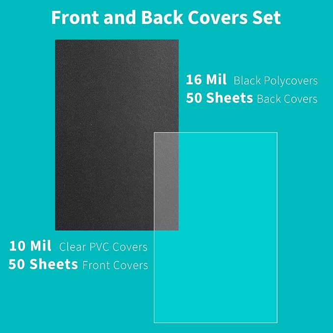 Binditek 100 Pack Binding Covers Set, 11x17 Inches, 10Mil PVC & 16Mil Poly | Binding Covers Set, 11"x17" Ledger/Tabloid Size, 10 Mil Clear PVC Front, 16 Mil Black Poly Back, Square Corners, Unpunched