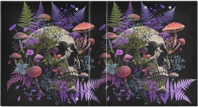 ALAZA 3 Ring Binder Mystic Skull Head Mushroom Clipboard Round Ring Binder Holds 1.5 Inch Three Rings Binders for Office Supplies, 1Pack