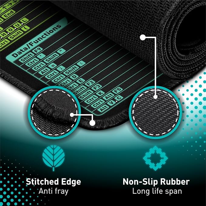 Pixiecube Excel Cheat Sheet Desk Pad | Excel Shortcut Keys Mouse Pad | Extended Large XL Gaming Mousepad | PC Office Spreadsheet Keyboard Mat | Non-Slip Stitched Edge