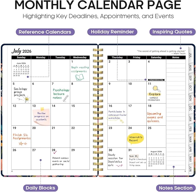 Taja Planner 2026-2027, Jul 2026-Jun 2027 Monthly & Weekly Calendar Planner | 8.5" x 11", Hardcover Academic Calendar, Teacher Student Agenda Book with Tabs, School Office Supplies, Ink Blossoms