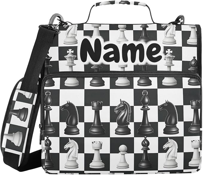 Custom Chess Checkered Plaid 3 Ring Binder Bag 1.5 inch Personalized Name Binder Organizer 500 Sheet Documents Storage for School Office