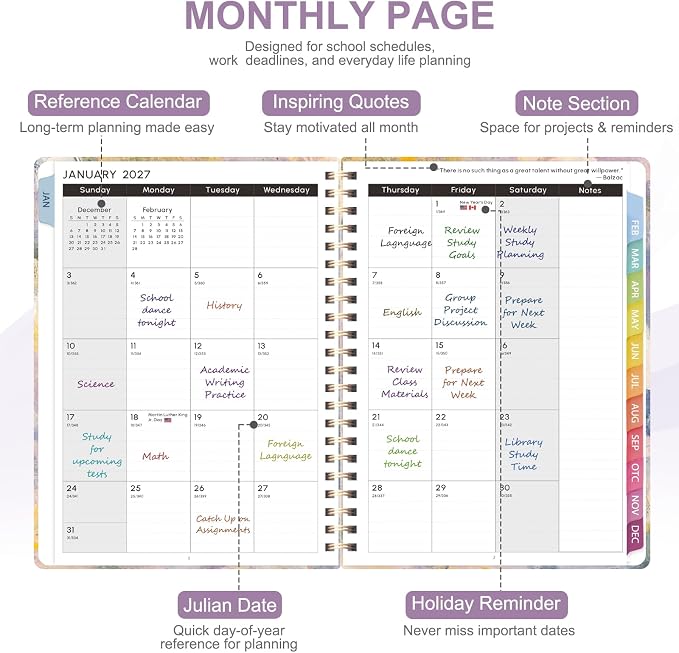 2027 Planner, Weekly and Monthly Calendar Planner Book, JAN 2027 - DEC 2027
