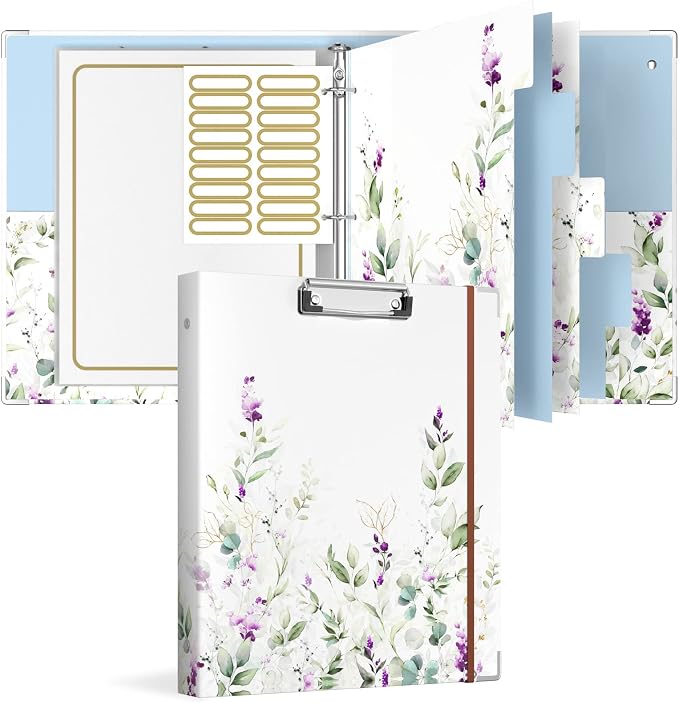Rouidr 3 Ring Binder with clipboard, 1 inch 8.5 x 11 in Letter Size View Binders Organizer with Dividers Tabs & Clear Sleeves, School Supplies, Office Supplies, Wisteria