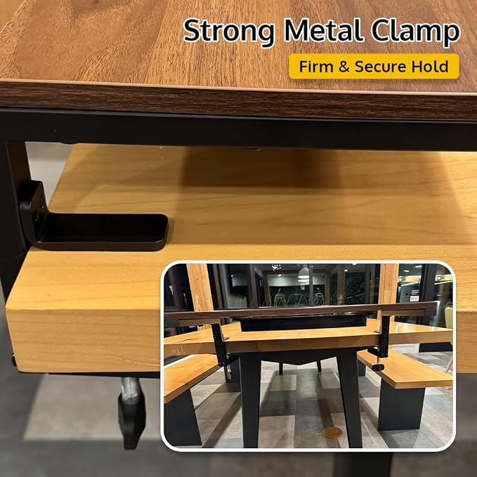 *Test* Ergonomic Clamp-On Laptop and Computer Monitor Riser Stand with Drawer, 21.6 x 9.8 inch - Dark Brown|Laptop Stand for Desk, Monitor Riser, Desk Organizer, Office Desk Home Workspace