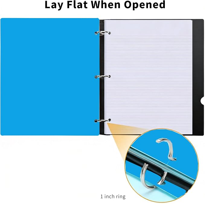 360° Pivotable 3 Ring Binder, Upgraded Foldable Binders 1 inch 2 Pack, Thin Small Three Ring Binder Fits 8.5" x 11", for Home, School and Office Binders Supplies - Blue
