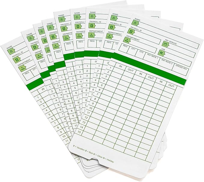 Zzrywuty Time Cards for Employees Monthly, 3 3/8 x 7 3/8 Inch, 300 Count | Green 2-Sided Design, Compatible with Hn3000 Time Clock, Supports All Pay Periods for Employee Attendance
