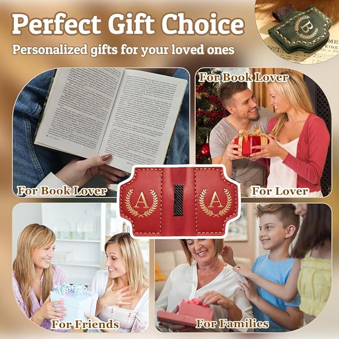 Personalized Mark Bookmark with Pen Holder, Leather Magnetic Book Marker 26 Letters,Custom Initials Page Marks, Gifts for Book Lovers Readers Men Women (Green, L)