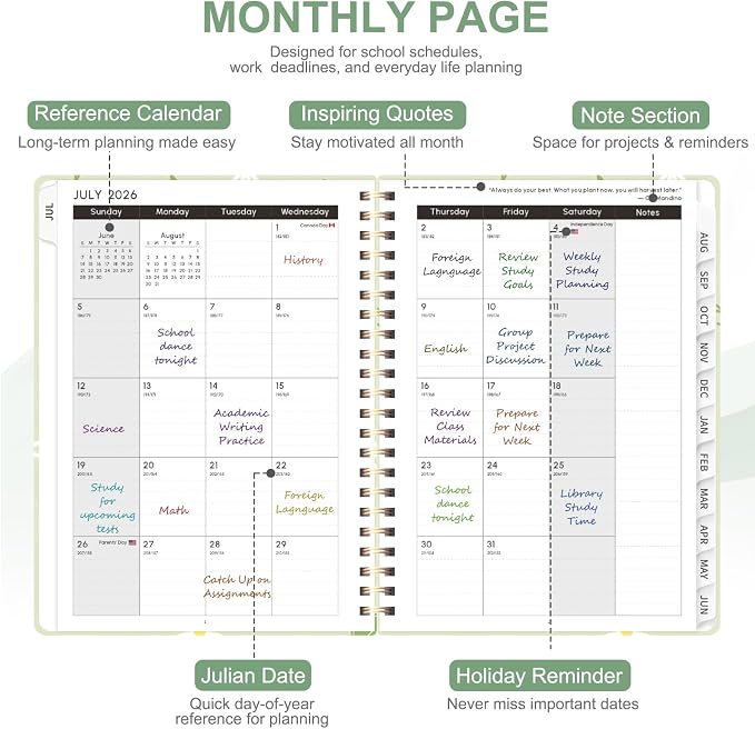 Planner 2026-2027, Weekly and Monthly Academic Year Calendar Planner, July 2026 - June 2027, Daily Agenda Book for Office School Supplies, A5(6.3'' x 8.5'')