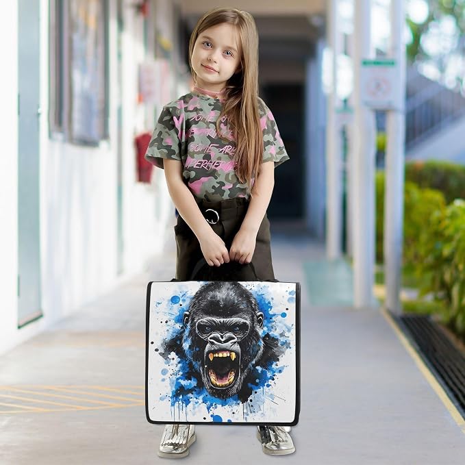 3 Ring Zipper Binder with Shoulder Strap King Kong Blue Face 1.5 inch Binders Keeper Large Capacity Multi Pockets for School Office Supplies