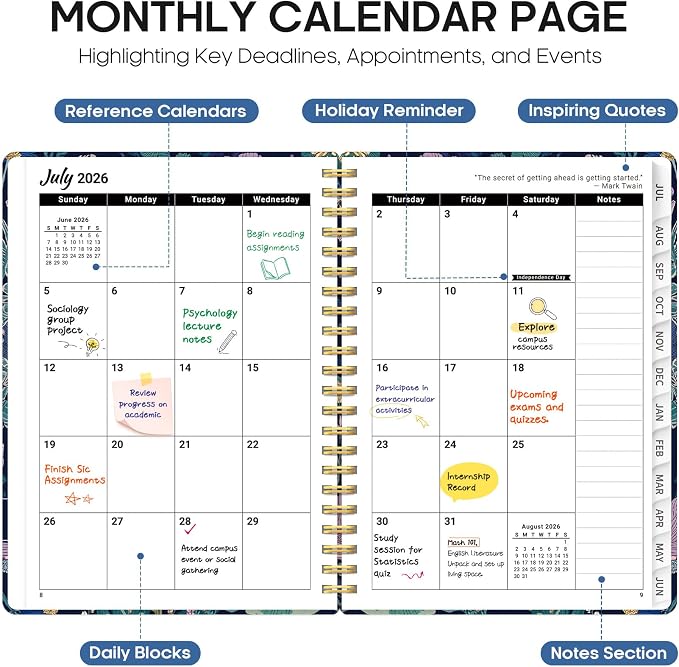Taja Planner 2026-2027, Jul 2026-Jun 2027 Monthly & Weekly Calendar Planner | 6.3" x 8.5", Hardcover Academic Calendar, Teacher Student Agenda Book with Tabs, School Office Supplies, Midnight Cranes