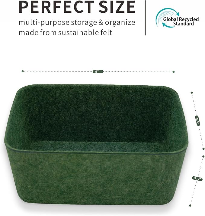 Felt deep Storage Bins lidded Drawer Organizer Caddy Forest Green | Sustainable material soft yet sturdy,multi-purpose storage, sleek minimalist lifestyle