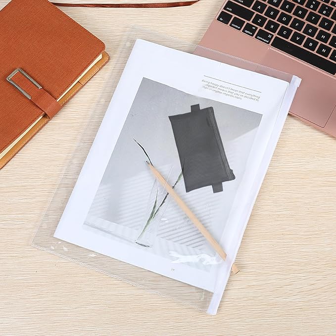 60 Pieces A4 Binder Zipper Pouches, Clear 4 Holes Document Holders | Zip Envelopes Waterproof PVC Folders Binder Pouch Filing Bags for School Office Travel Storage Document Letter Supplies