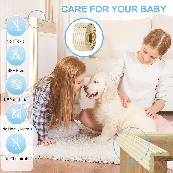 Edge Protector,Baby Proofing Baby Edge Protector Strip Safety,Soft Rubber Foam Padding,Edge Corner Guards Protector Corner Edge Bumpers for Furniture (Black, 16.4Ft x 3.15" W x 0.31" Th)