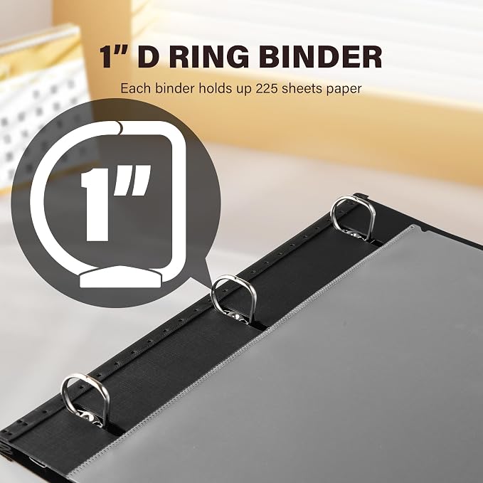 1 Inch Telescoping 3 Ring Binder-12PCS, Flexible Binder with Customized Front Cover, Holds 8.5x11 Paper, School Office Supplies, Black