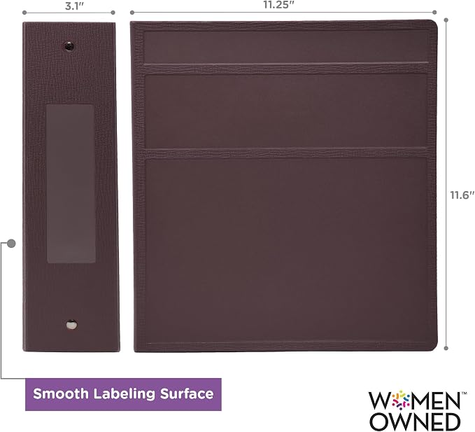 Carstens 3-Inch Heavy Duty 3-Ring Binder - Side Opening, Plum, Durable Plastic, Precision No-Gap Rings, Waterproof Cover, No Pockets, Holds 400 US Letter Sheets, BPA-Free, Made in USA (1711-3R)