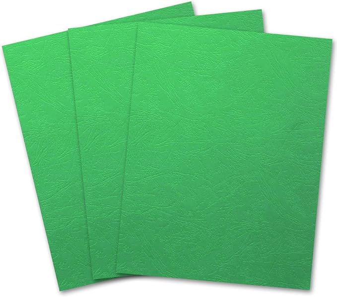 Binditek 12 Mil Paper Binding Covers, 8.5 x11 Inches, Green, 100 Pack | Grain-Texture, 8.5" x 11" Letter Size, 230 GSM, 85 lb, Square Corners, Unpunched, for Business, School Projects