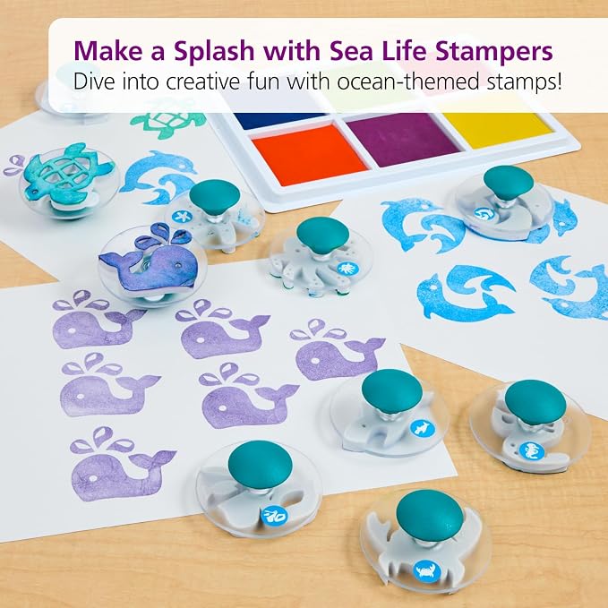 Colorations SEASTAMP Easy-Grip Stampers, Sea Life (Pack of 14) | Ages 3+, PreK+, School Art Supplies, Craft Projects, Children, Gift, Classroom, Home