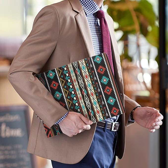 Dreaweet Southwestern Navajo Leather Portfolio Folder Native American Ethnic Tribal Geometric Padfolio Interview Legal Document Organizer,Business Card Holder Included Letter Sized Writing Pad