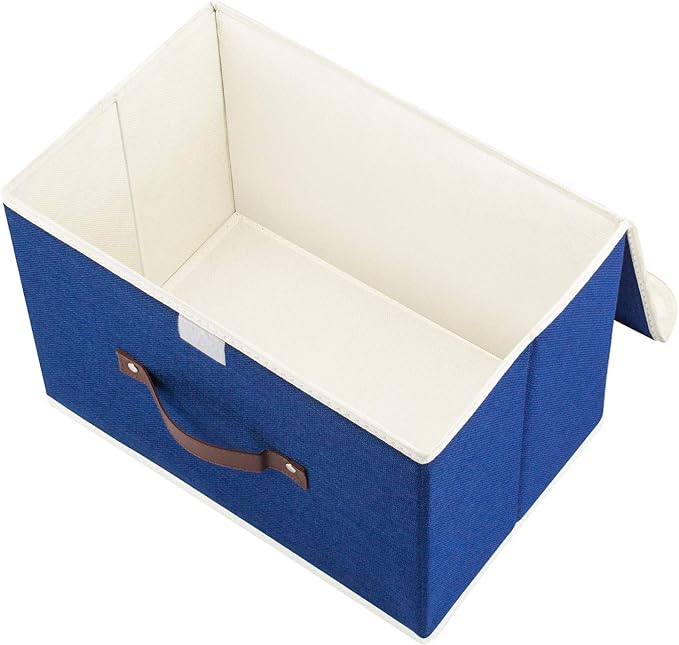 TYEERS Foldable Storage Boxes with Lids 5 Pack Fabric Storage Bins with Lids, Closet Organizers for Clothes Storage, Room Organization, Office Storage, Toys - Classic Blue