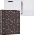 Pink Bow Knot Ribbon Cute Round Ring Binders 1.5 Inch Black White Polka Dot 3 Ring Clipboard Binder for Office School Work Supplies File Folder Document 200 Sheet Capacity Easy Open