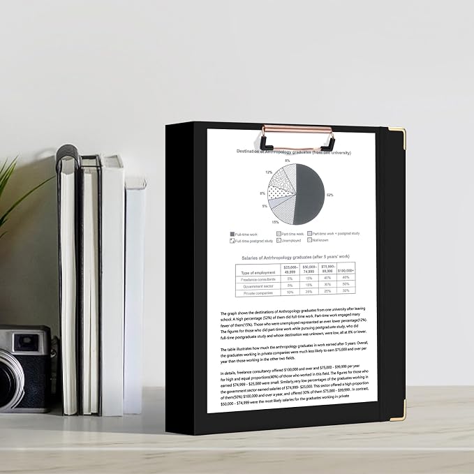 Ospelelf 3 Ring Binder, 1.5 Inch, Cute Letter Size (11" x 8.5") with 5 Tab Dividers, File Folder Labels and Low Profile Clipboards, Black Binder for School and Office Supplies