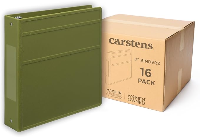 Carstens 2-Inch Heavy Duty 3-Ring Binder - Side Opening, Sage, Durable Plastic, No-Gap Rings, Waterproof Covers, No Pockets, Holds 300 Letter-Sized Sheets, BPA-Free, Made in USA (5826-3R), Case of 16