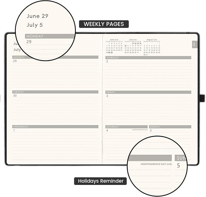 2026-2027 Planner - Academic Planner 2026-2027, July 2026 - June 2027, Weekly and Monthly Planners, 8.5" x 11", Pen Holder, Pocket, Faux Leather Cover -Black