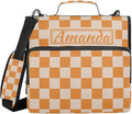Custom 3 Ring Zipper Binder Orange Checkerboard Personalized Name 1.5 inch Binders Large Capacity Multi Pockets for School Office Supplies