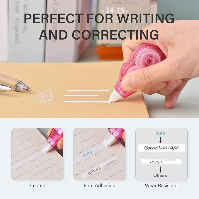 120-Pack Correction Tape, Easy to Use Mini Correction Tape Bulk, Dry Instant Tear-Resistant and Silent, School Office Supplies, Multicolor