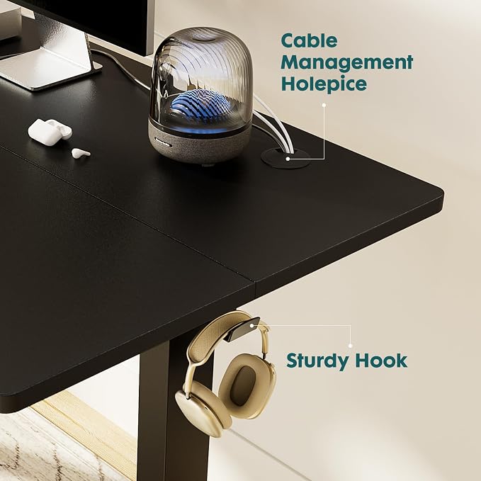 Sweetcrispy Electric Standing Desk, Computer Desk, 63x24 Inch | Adjustable Height, Splice Wood Board, 3 Memory Preset, Sit Stand Work Table for Home Office, Black