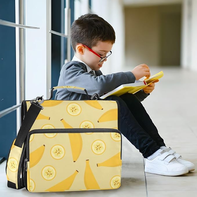 Yellow Bananas and Slices Zipper Binder with Shoulder Strap Trapper Keeper 3 Ring Binder Organizer Large Capacity Multiple Compartments for School Office