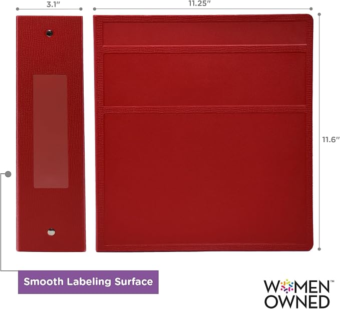 Carstens 3-Inch Heavy Duty 3-Ring Binder - Side Opening, Brick Red, Durable Plastic, Precision No-Gap Rings, Waterproof Cover, No Pockets, Holds 400 US Letter Sheets, BPA-Free, Made in USA (1740-3R)