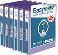 Easyview Premium 3-Ring Binders with Clear-View Covers and Round Rings, Binders for School or Office, 1 Inch, Pack of 6, Purple