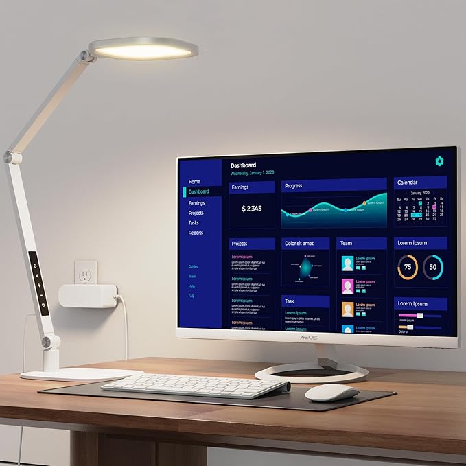 LED Desk Lamp for Home Office, Soft Edge-lit Design, Modern Style | Professional Eye-Caring Diffused Light, Dimmable Computer Light with 30 Modes, Memory & Timer, Flexible Swing Arm Table Lamp